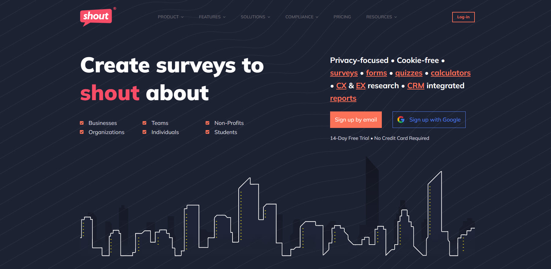 shout surveys, homepage screenshot