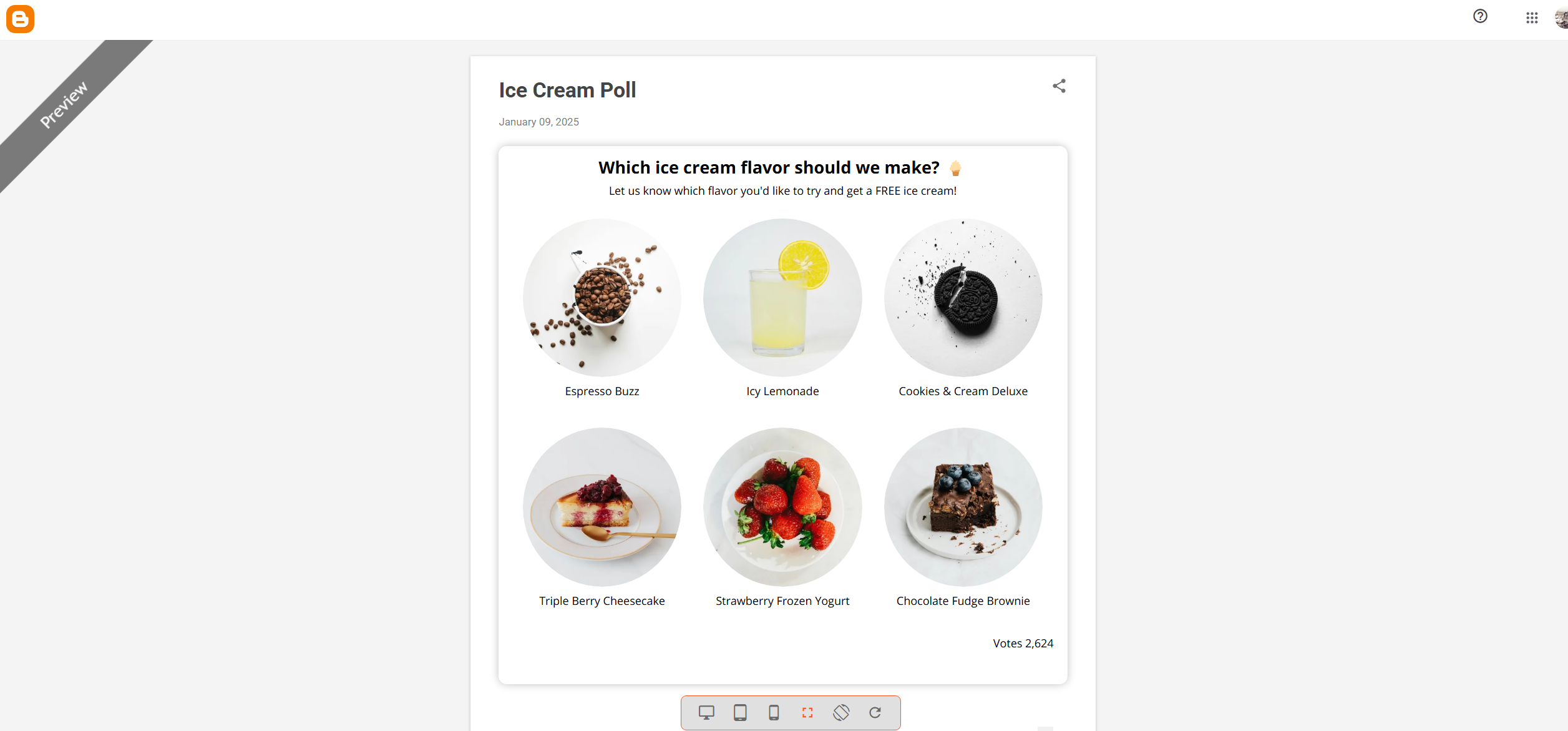 Image showing a published poll on Blogger that was created with the Opinion Stage poll maker.