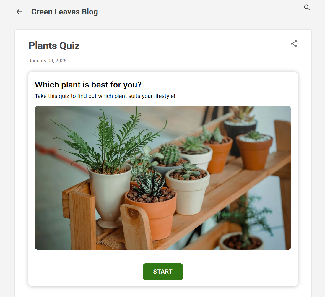 Image showing an Opinion Stage quiz published in a blog post on Blogger.