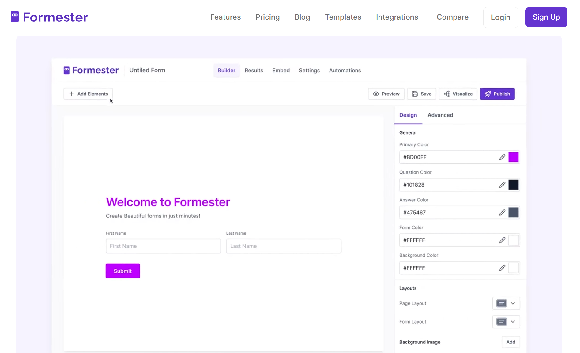 Image showing Formester's website, used in an article about the best form builders.