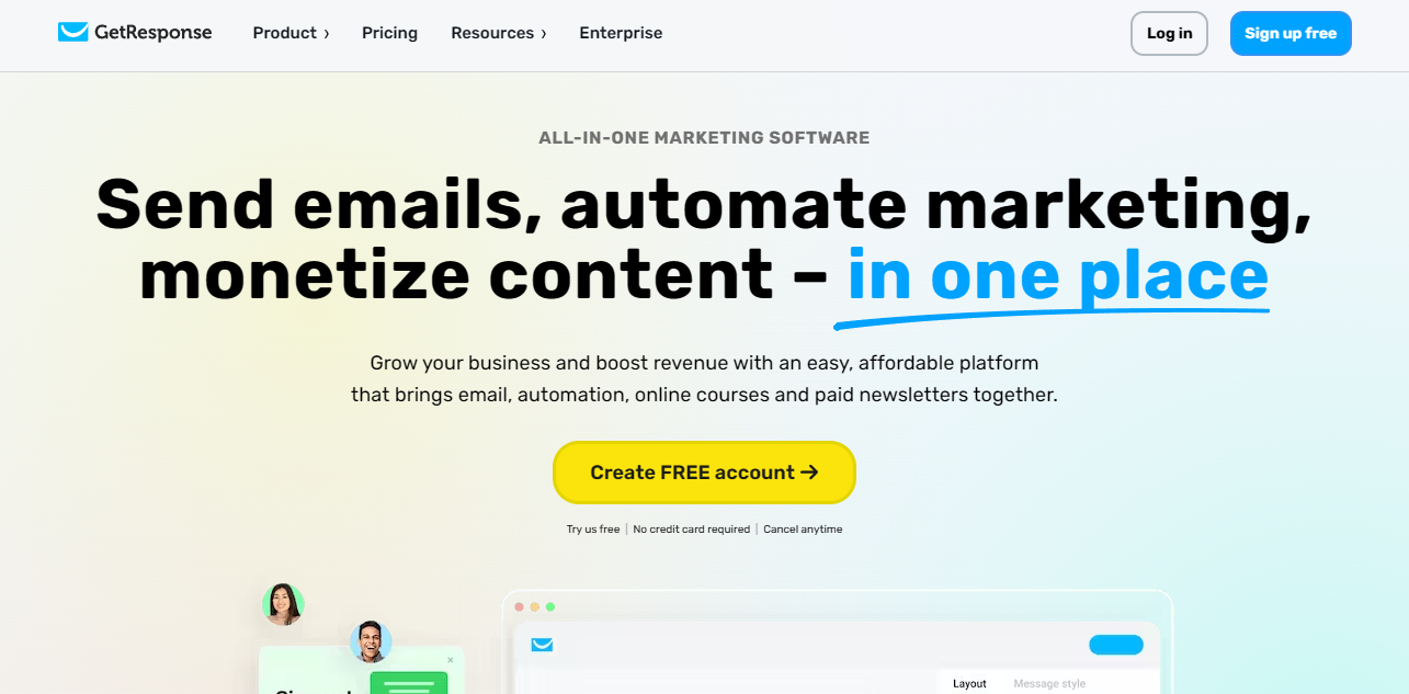 Screenshot of GetResponse's homepage, used in a blog post about Black Friday deals.