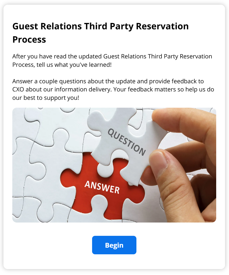 Screenshot of an IHG quiz titled "Guest Relations Third Party Reservation Process."