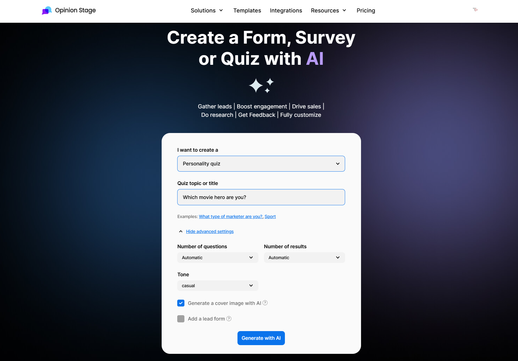 Image showing how you can create an interactive quiz with the Opinion Stage AI quiz maker.