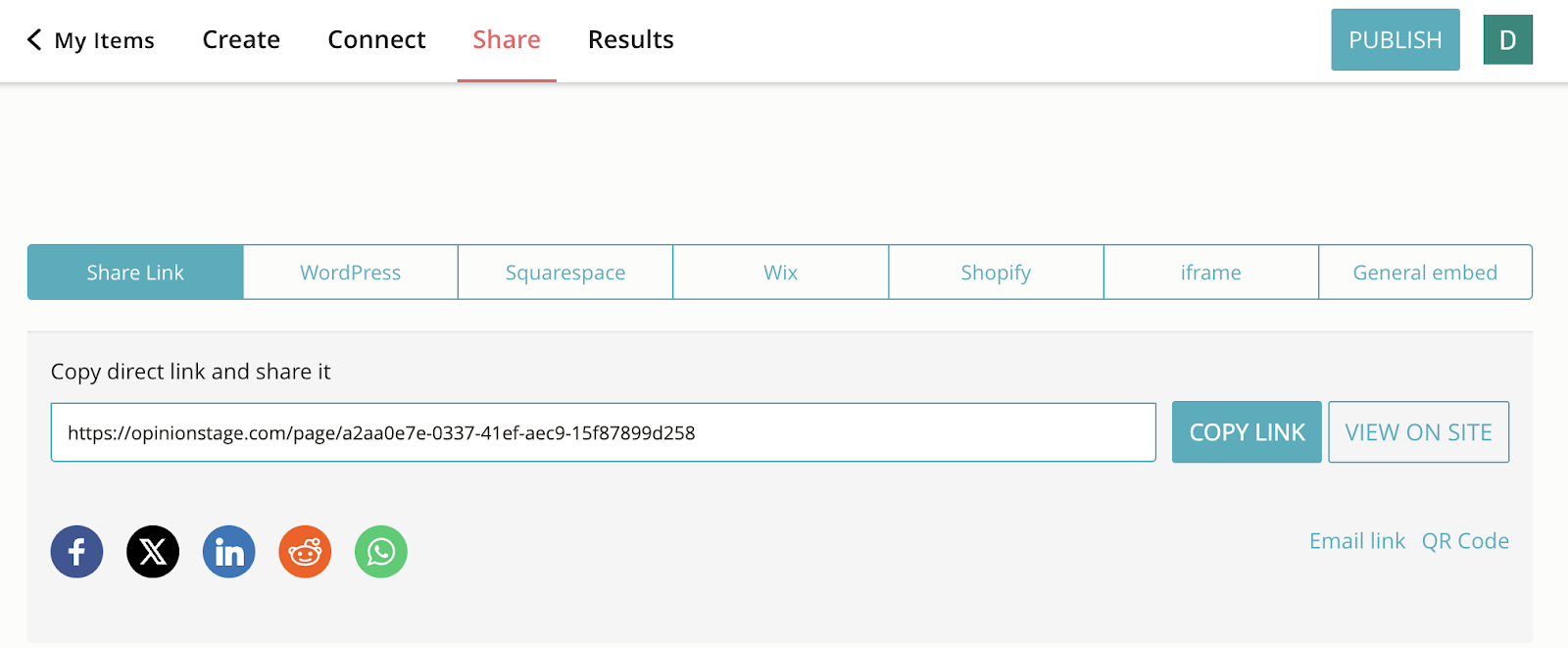 Share your interactive quiz with your audience.