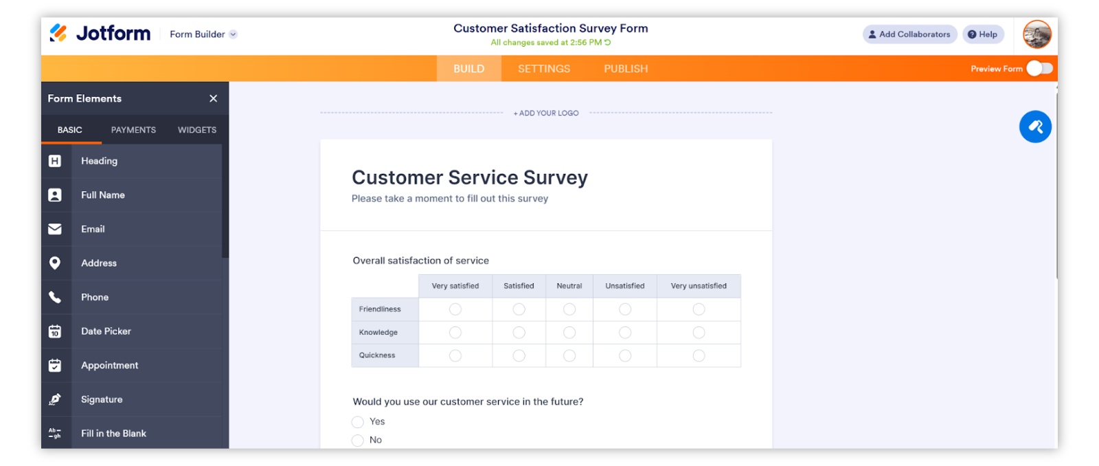 Best free survey tools, Jotform.