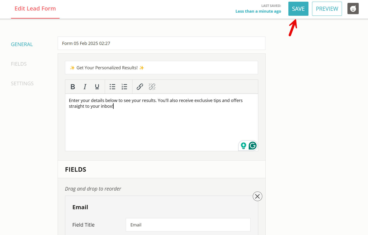 How to edit a lead form that will send leads to Mailchimp.