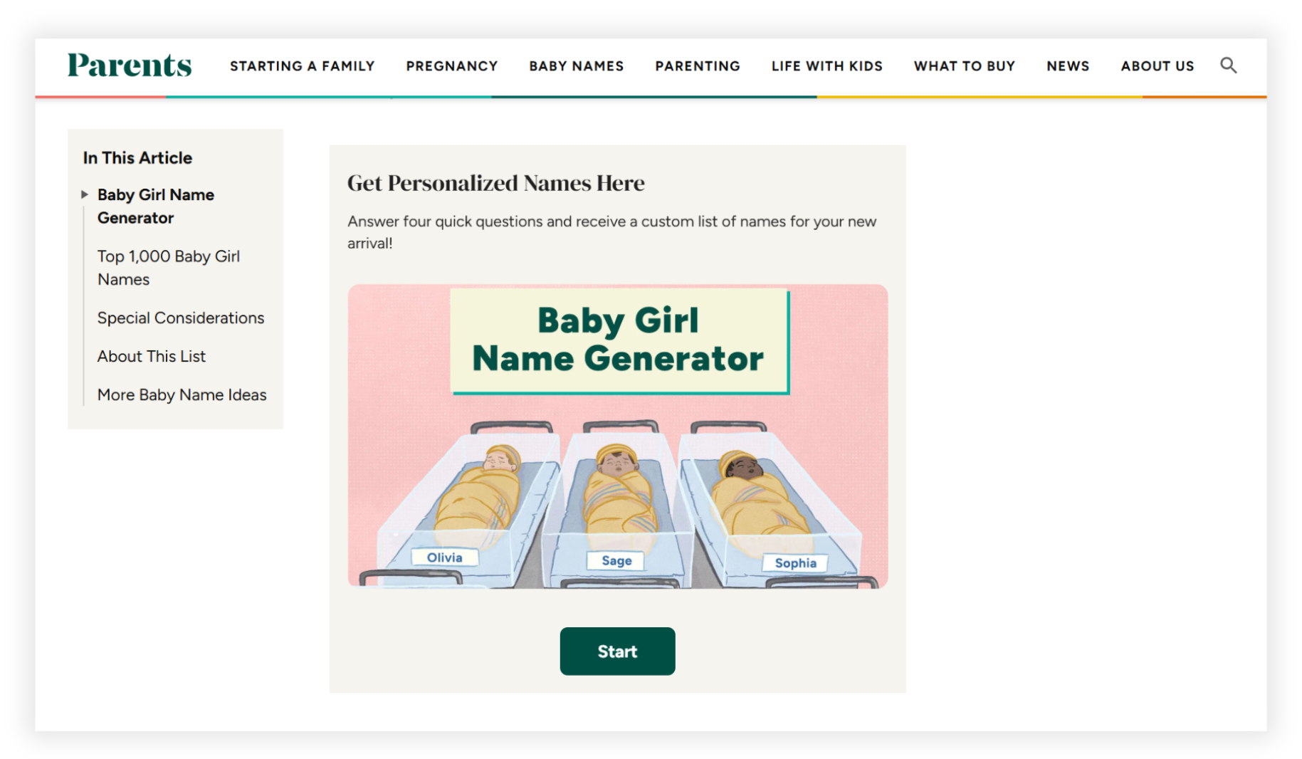 A customized quiz on the Parents website, created with the Opinion Stage online quiz maker.