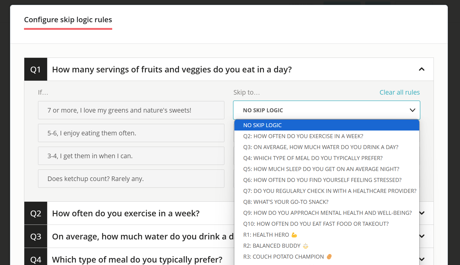 Configure the skip logic of your opt-in quiz.
