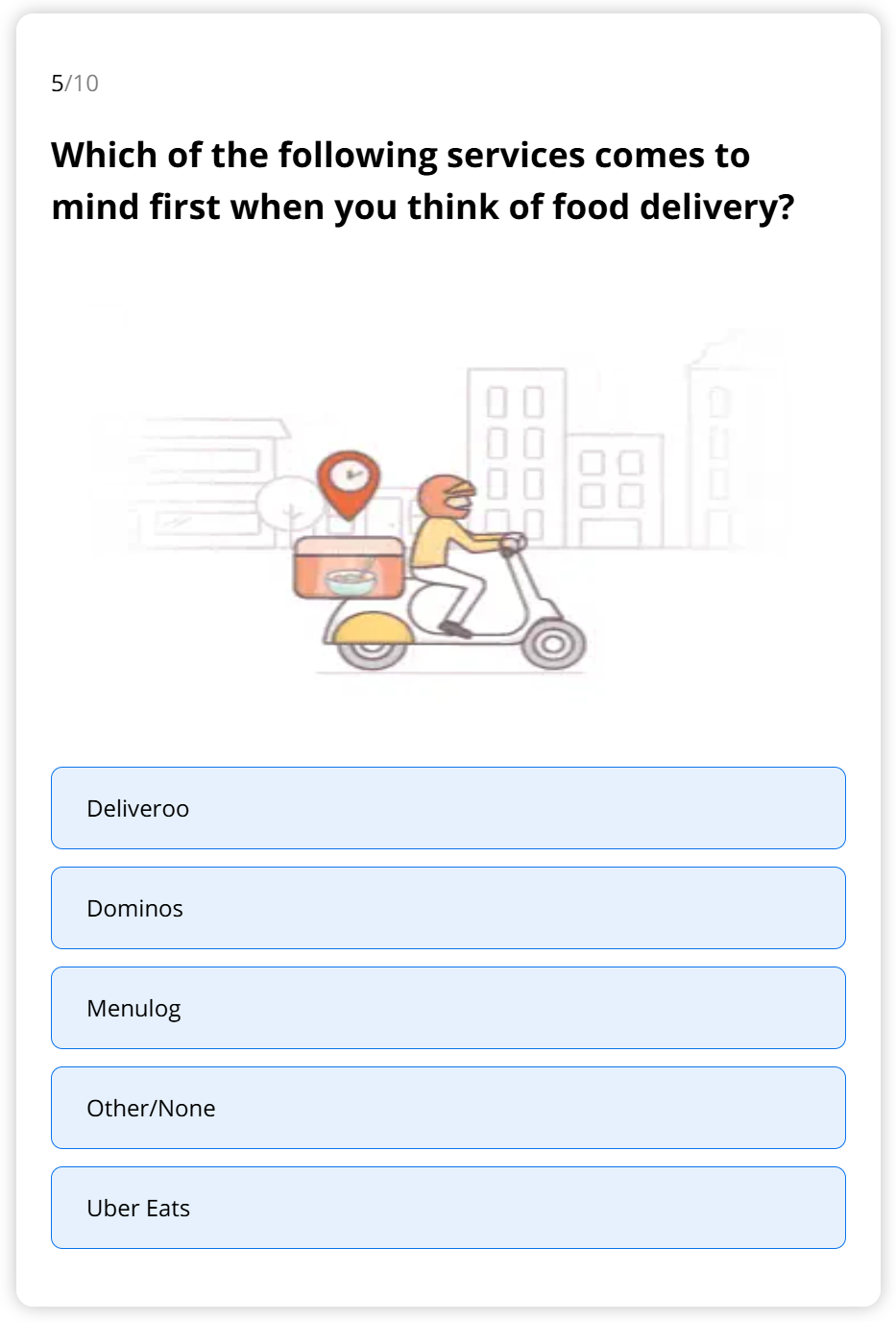 An engaging Outbrain quiz asking participants what service comes to mind when they think of food delivery.
