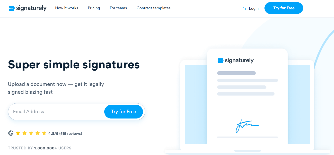 Screenshot of Signaturely's homepage, used in a blog post about Black Friday deals.
