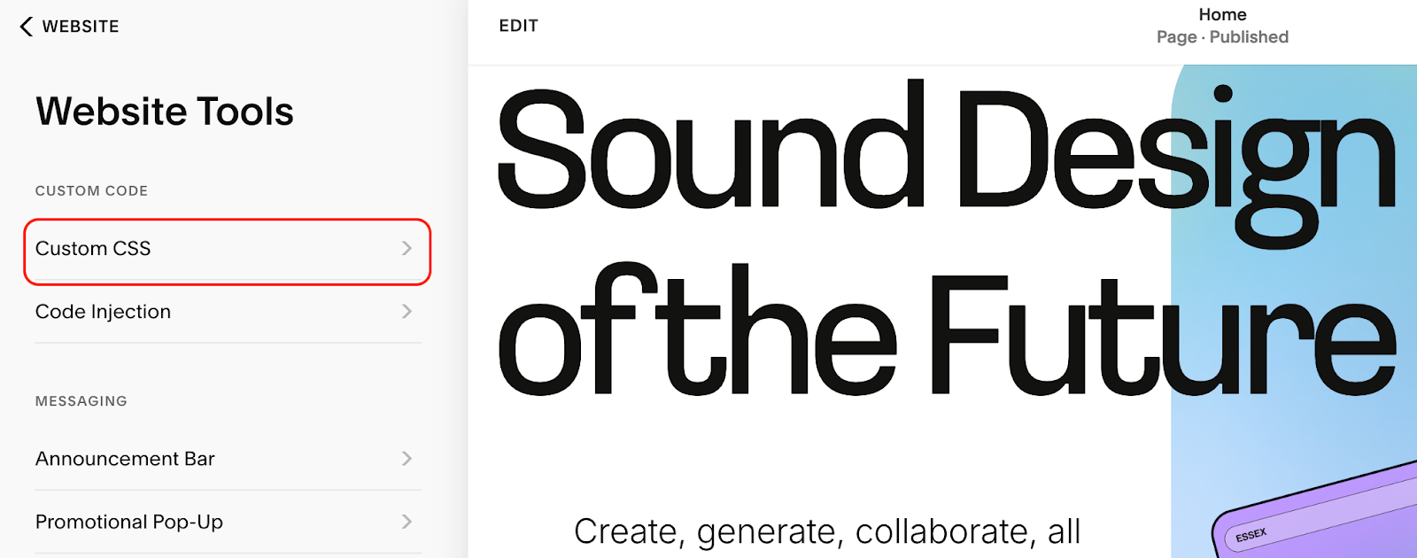 Image showing how you can use custom CSS on your Squarespace announcement bar.