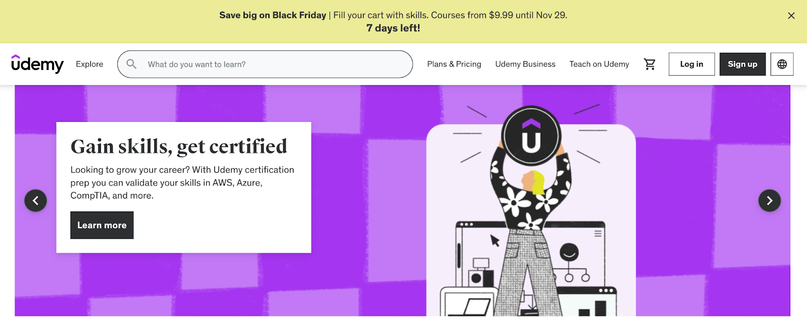 Example of an announcement bar used on a website with a countdown timer.