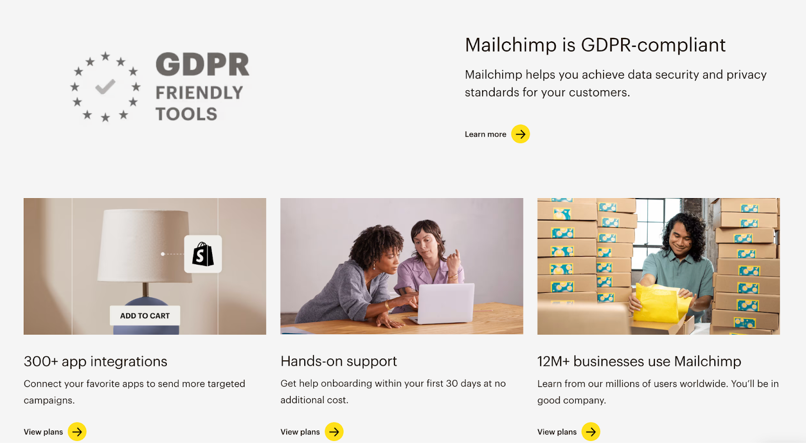 Image showing an example of a landing page by Mailchimp.