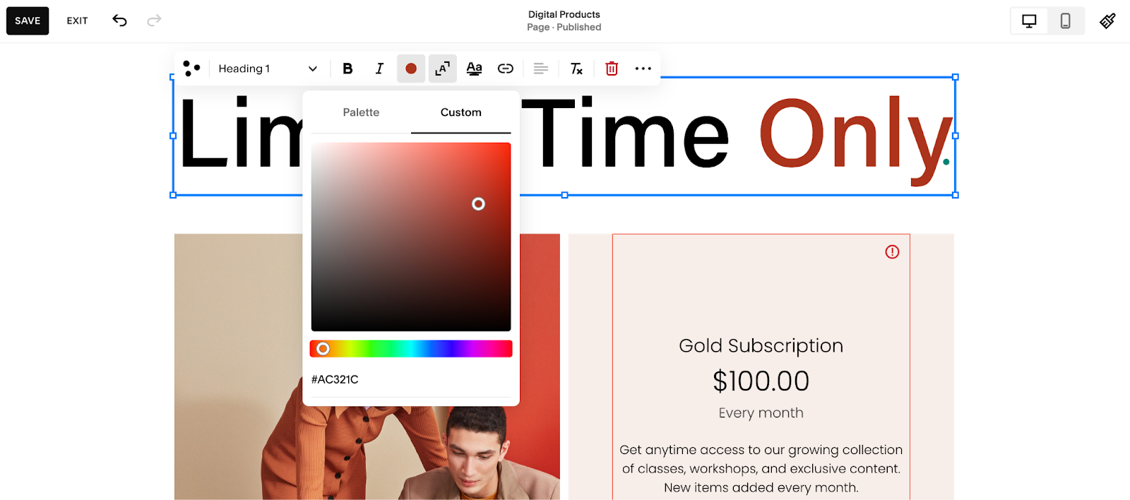 Image showing how you can create a Squarespace landing page and customize it.