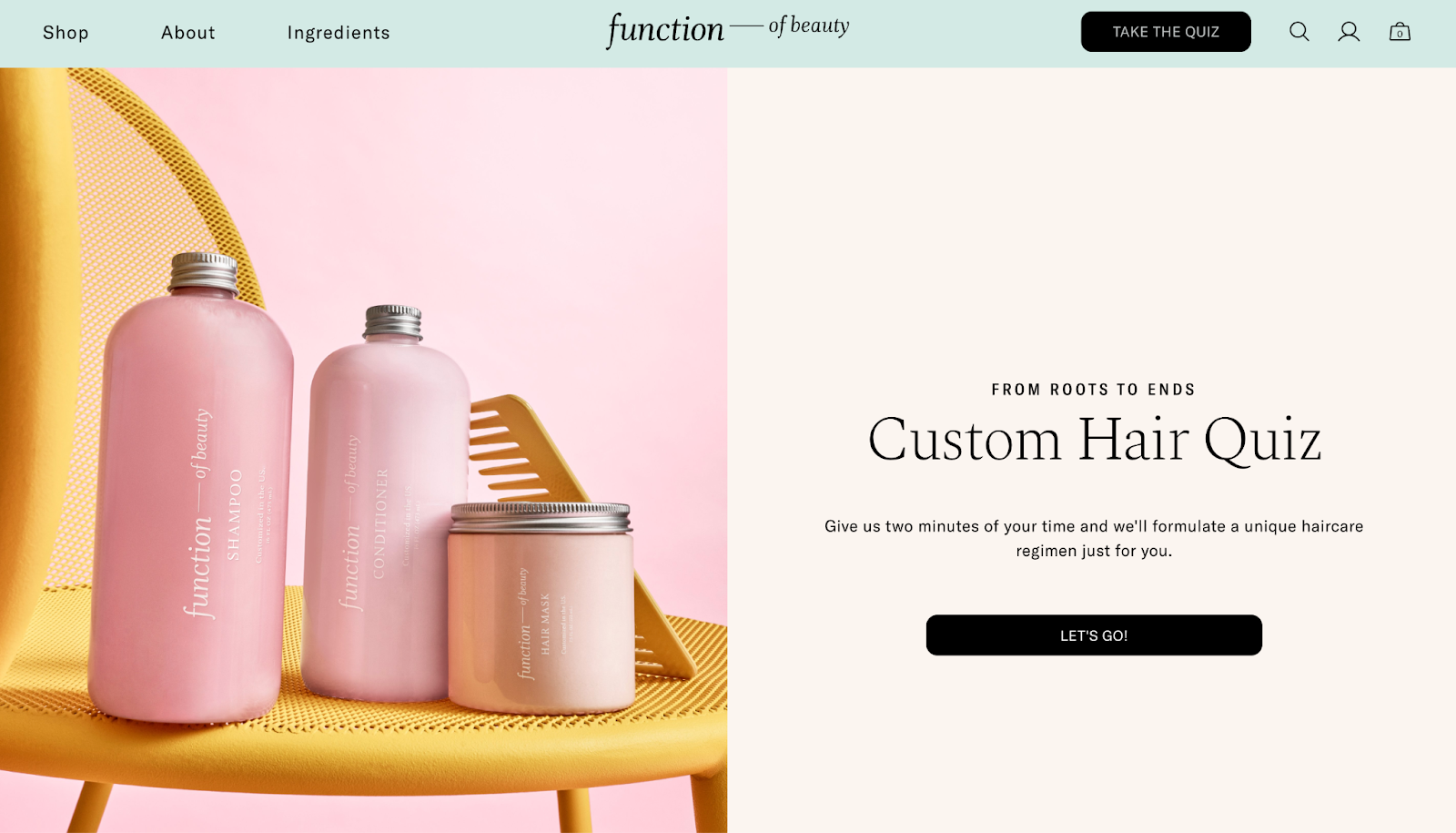 Image showing an example of a landing page by the brand Function of Beauty.