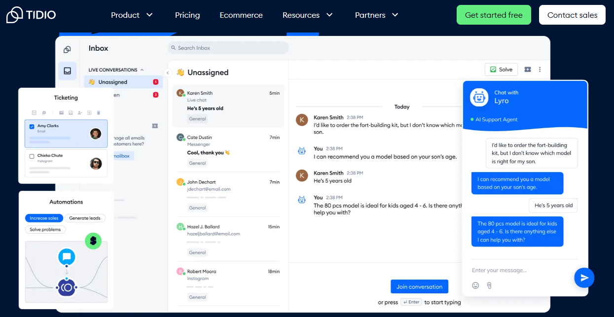 Screenshot of Tidio's homepage, used in a blog post about Black Friday deals.